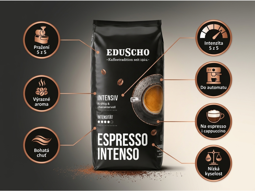 Eduscho Espresso Intenso zrnková káva 1 kg - přehled vlastností