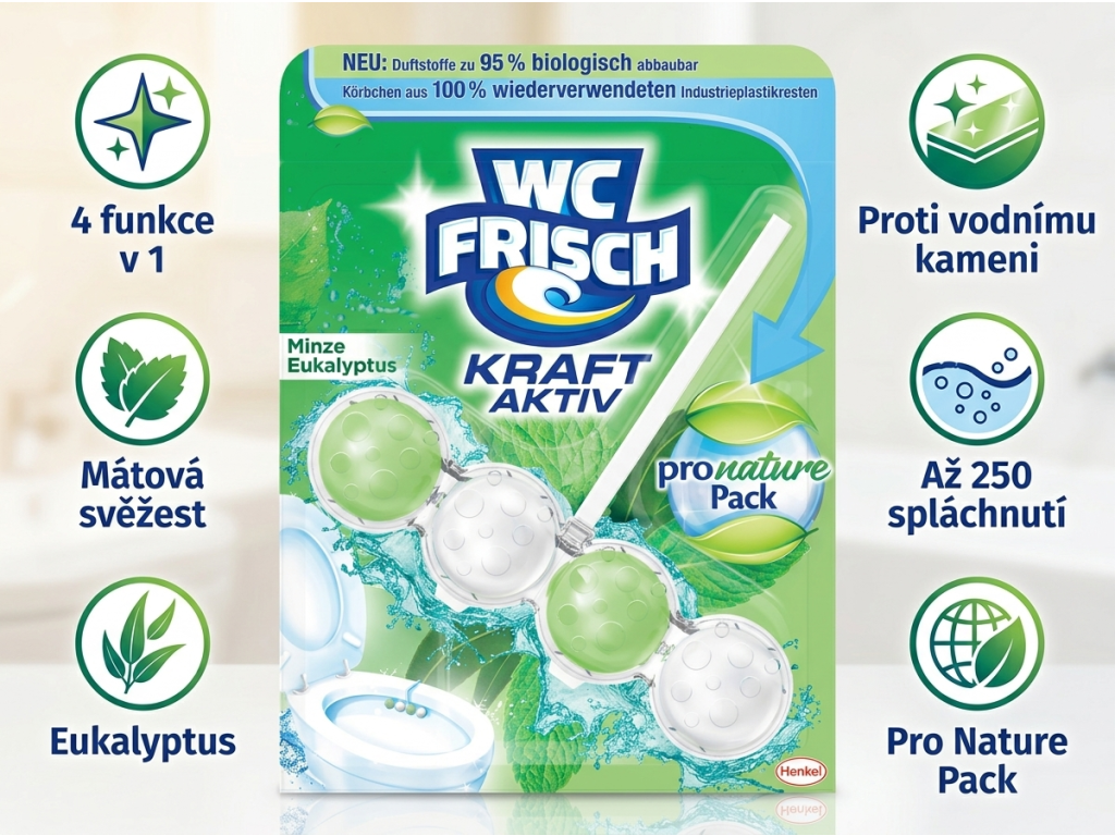 WC Frisch máta a eukalyptus - infografika benefitů