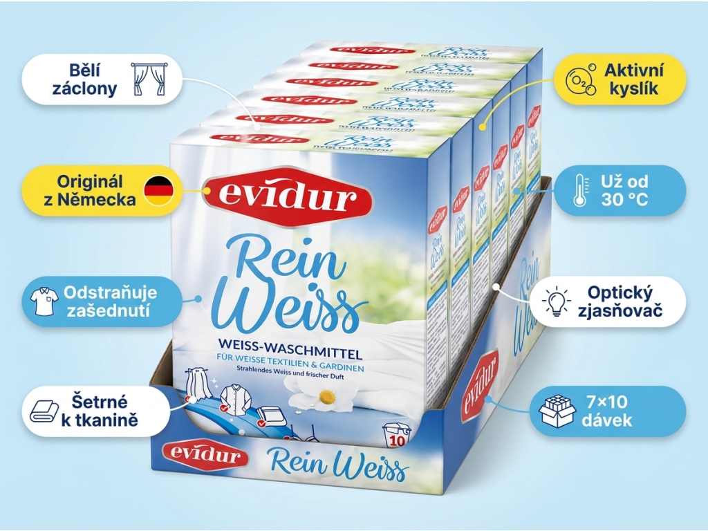 Evidur Rein Weiss prací prášek na záclony - přehled výhod
