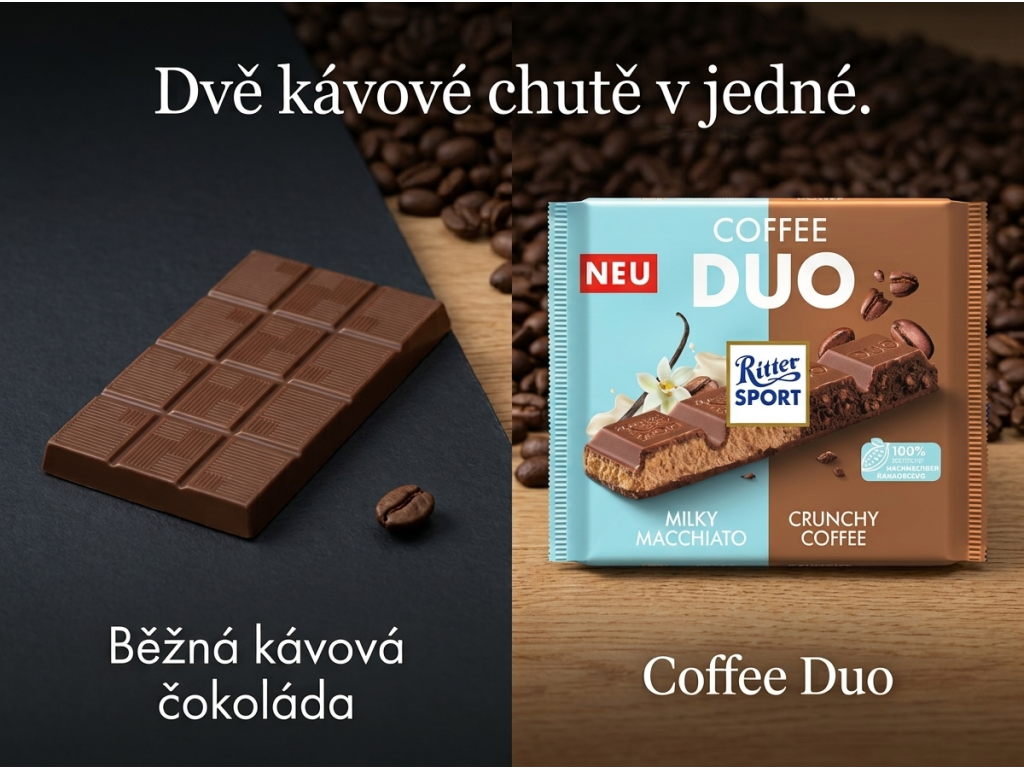 Srovnání Ritter Sport Coffee Duo s běžnou kávovou čokoládou