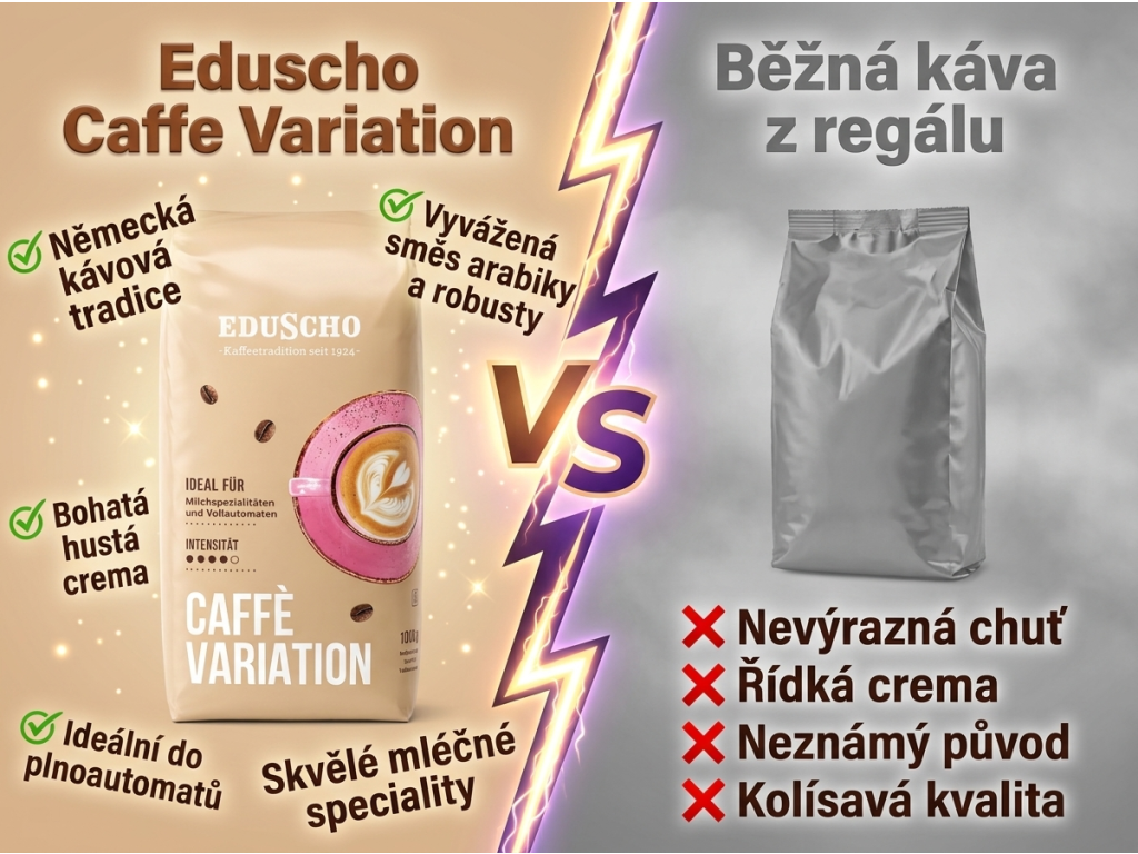 Eduscho Caffé Crema Variation zrnková káva 1 kg - srovnání s běžnou kávou