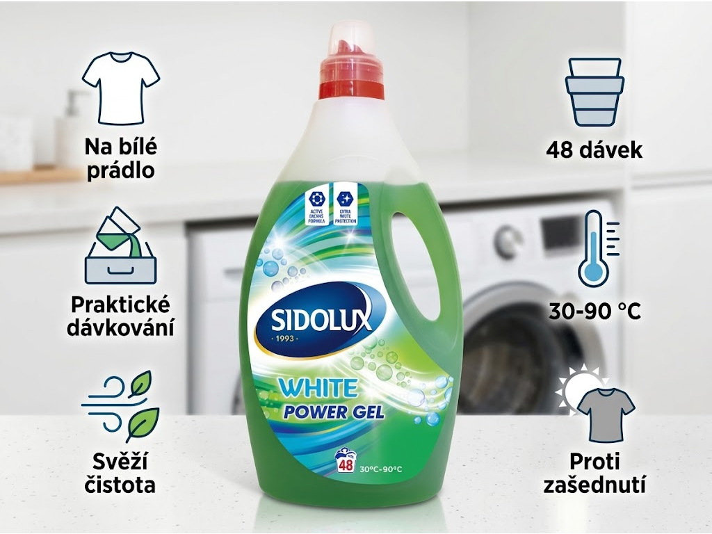 Sidolux Power White prací gel na bílé prádlo - infografika