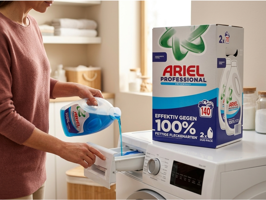 Dávkování Ariel Professional pracího gelu do pračky