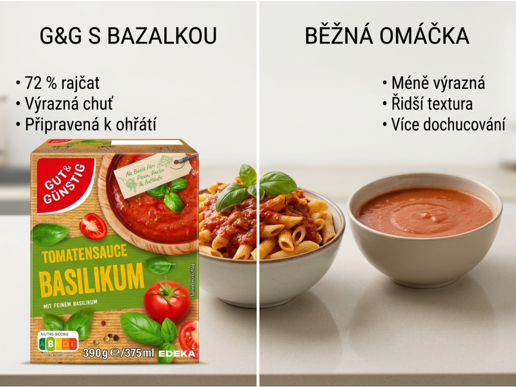 Srovnání G&G Rajčatové omáčky s bazalkou s běžnou omáčkou