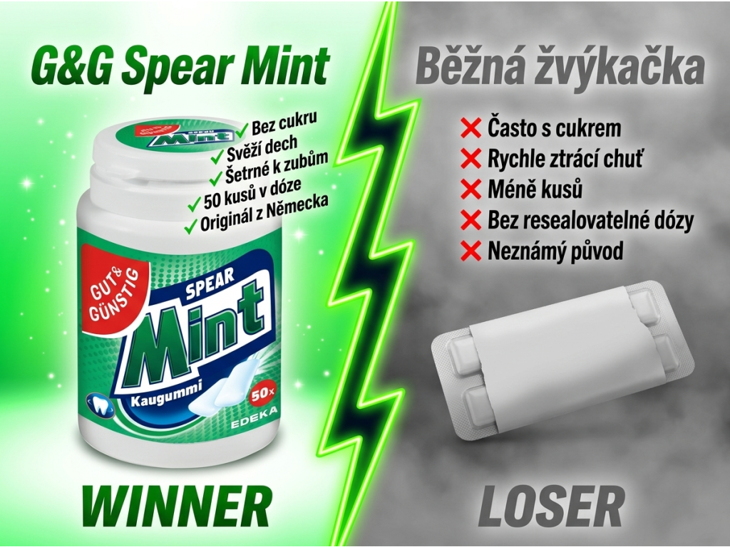 Srovnání G&G Žvýkačky Spearmint s běžnou žvýkačkou