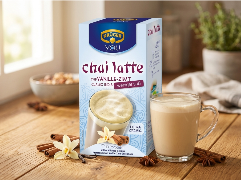 Krüger YOU chai latte vanilka a skořice s malým obsahem cukru v příjemném prostředí