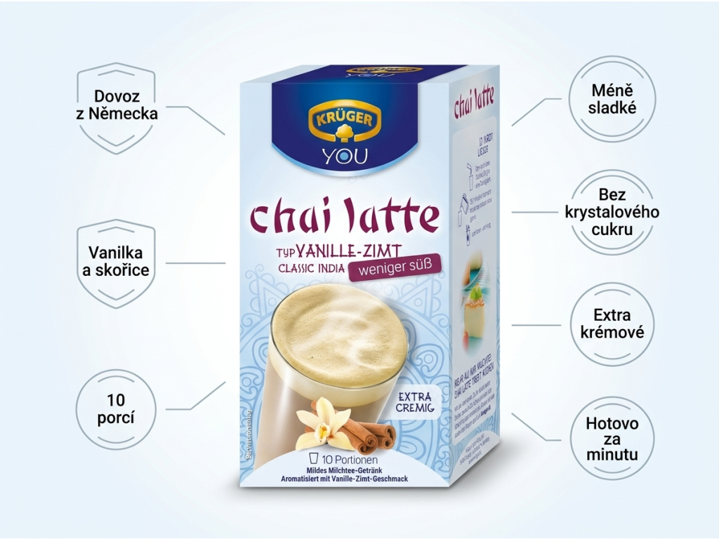 Krüger YOU chai latte vanilka a skořice s malým obsahem cukru - hlavní výhody