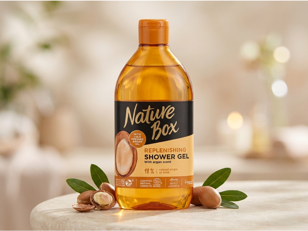 Nature Box sprchový gel Argan v přírodním prostředí