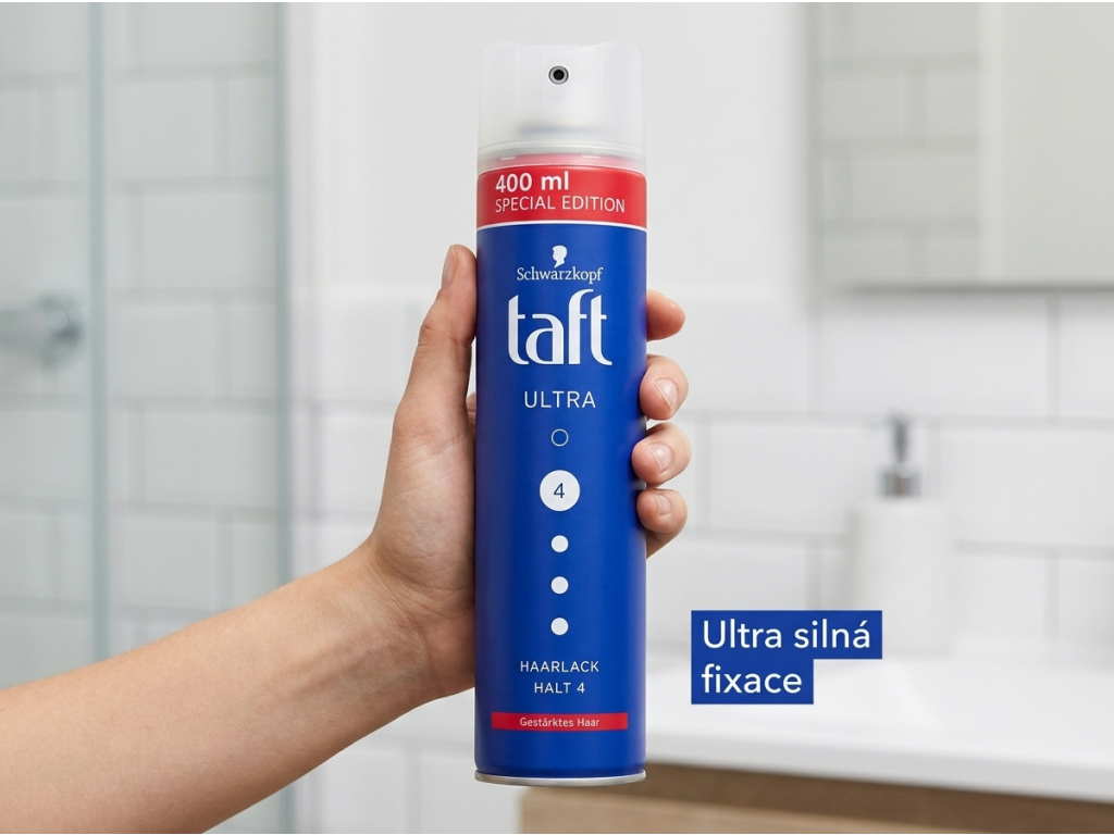 Lak na vlasy Taft Ultra v ruce