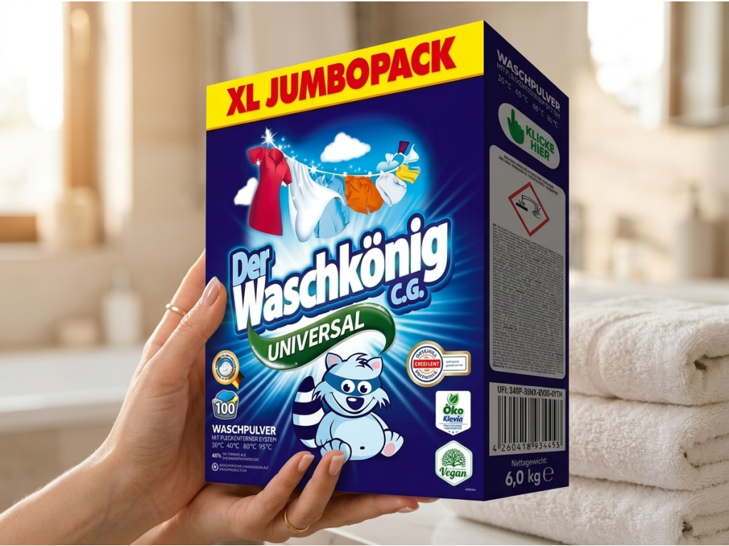 Balení pracího prášku Der Waschkönig Universal 6 kg v ruce
