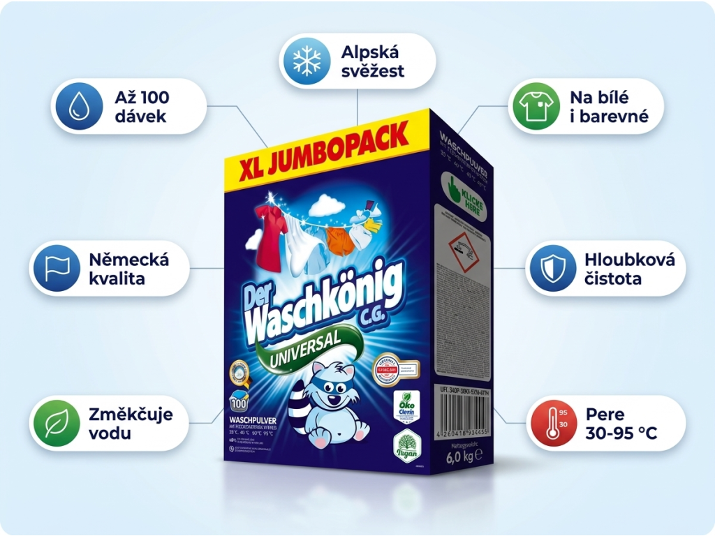Der Waschkönig Universal prací prášek 6 kg - přehled výhod