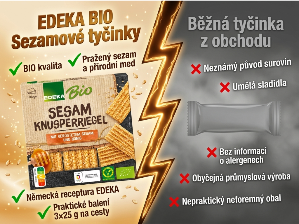 EDEKA BIO křupavé müsli tyčinky - srovnání s běžnou tyčinkou