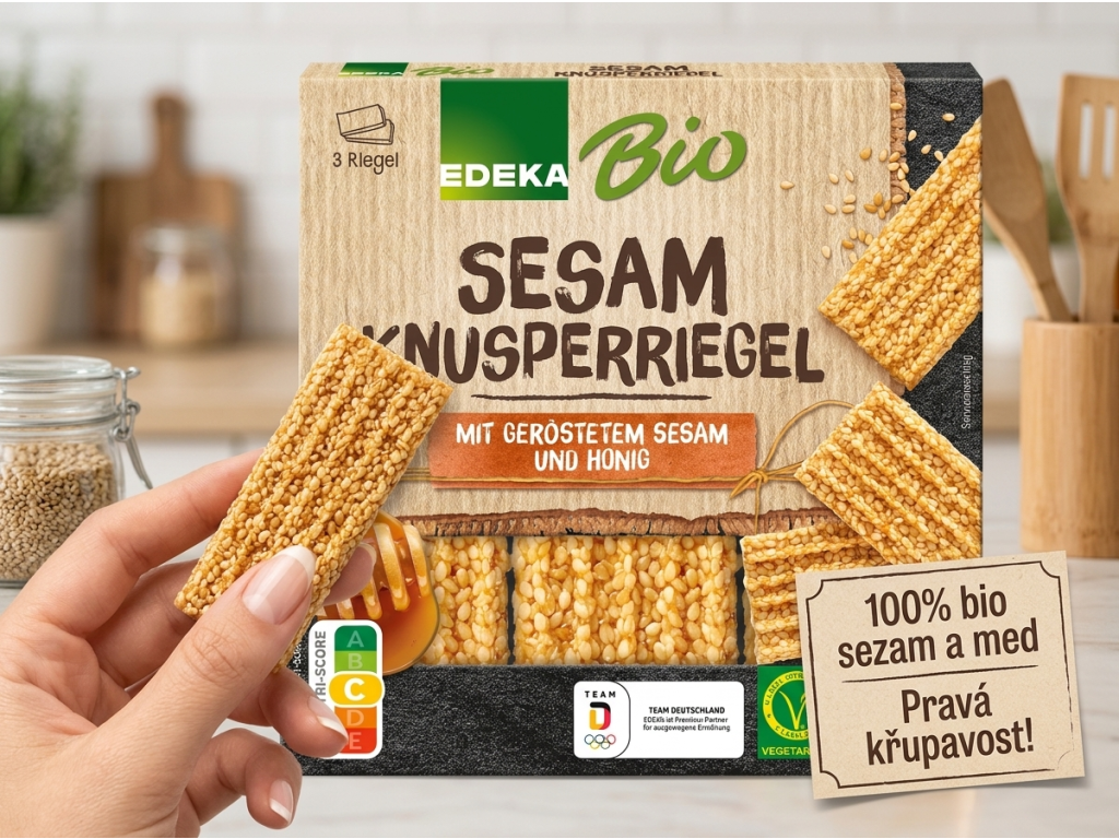 EDEKA BIO křupavé müsli tyčinky - držená v ruce