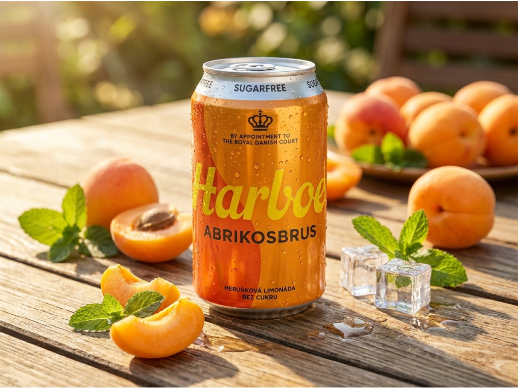 Harboe meruňková limonáda s meruňkami a ledem
