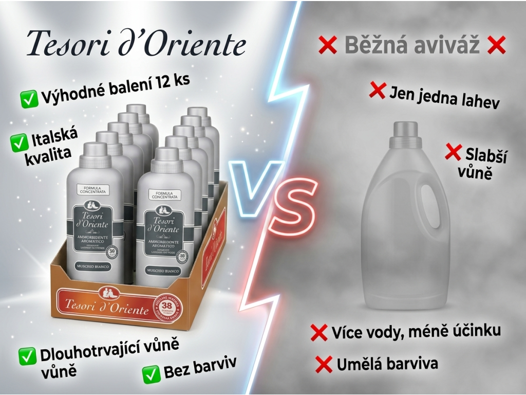 Tesori d'Oriente aviváž Muschio Bianco - srovnání s běžnou aviváží