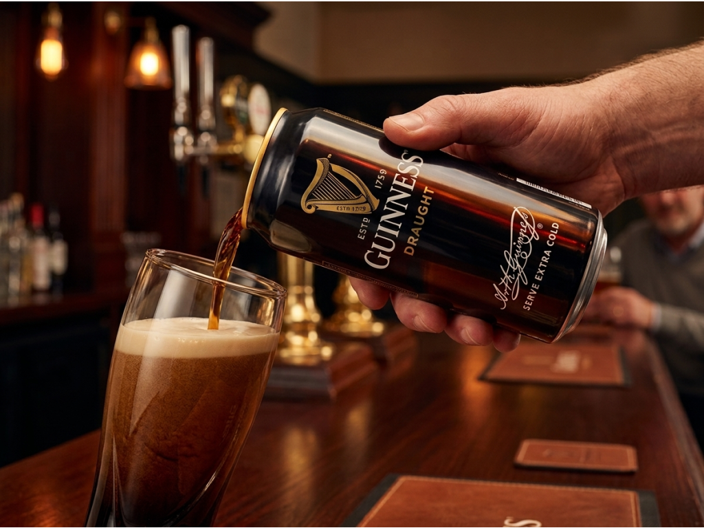 Guinness pivo 4,2% 440 ml při nalévání do sklenice