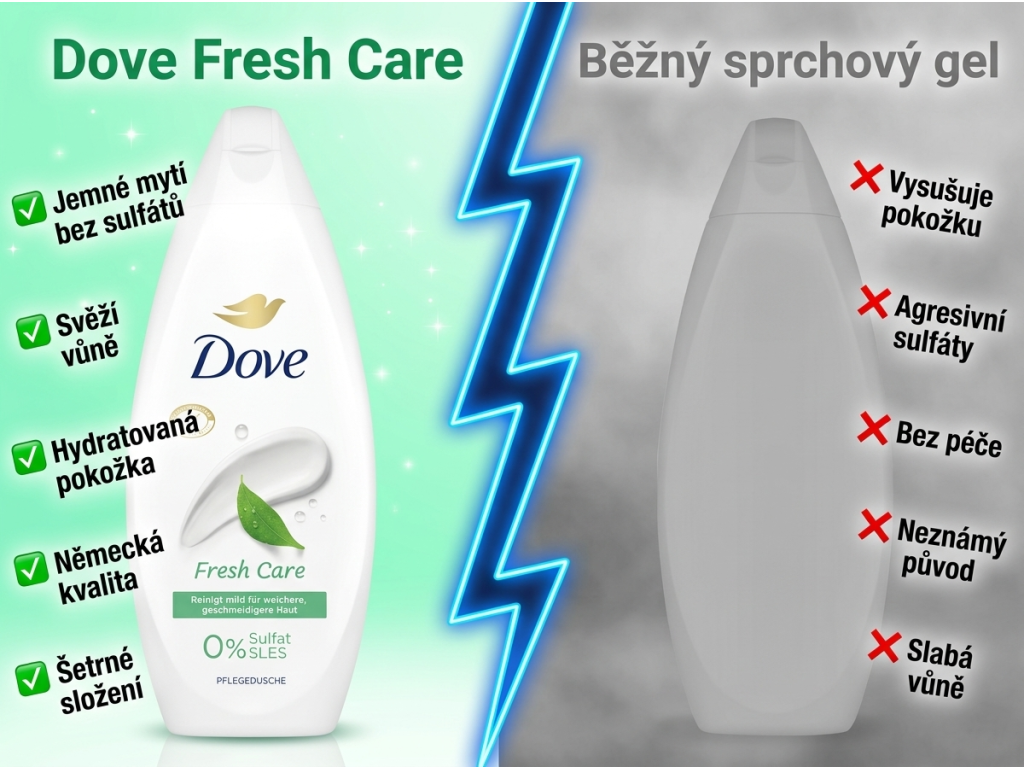 Dove Fresh Care sprchový gel vs. běžný gel