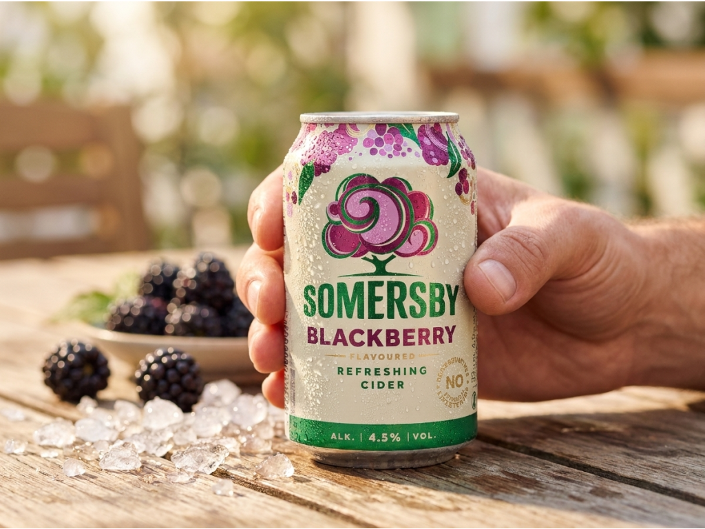 Somersby Blackberry cider plechovka v ruce