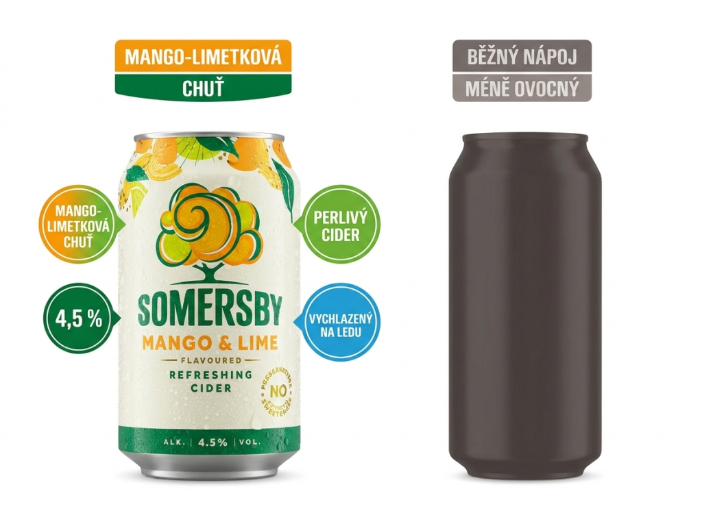 Srovnání cideru Somersby Mango a limetka