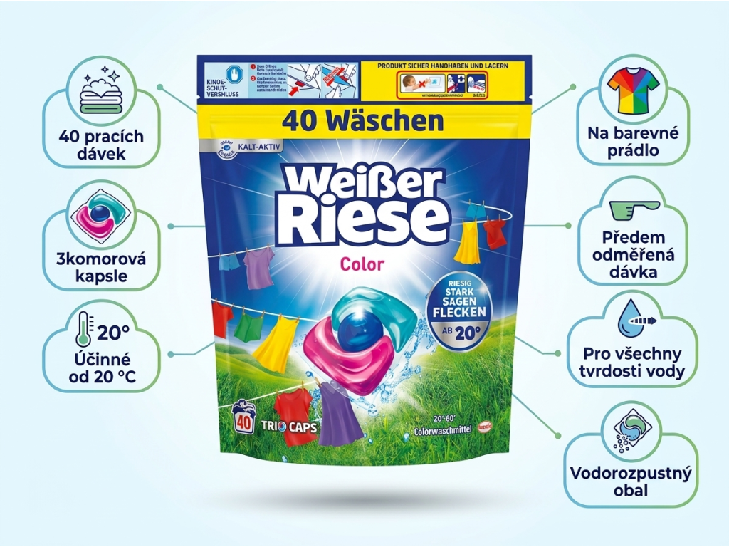 Weisser Riese Color prací kapsle 40 dávek - hlavní výhody