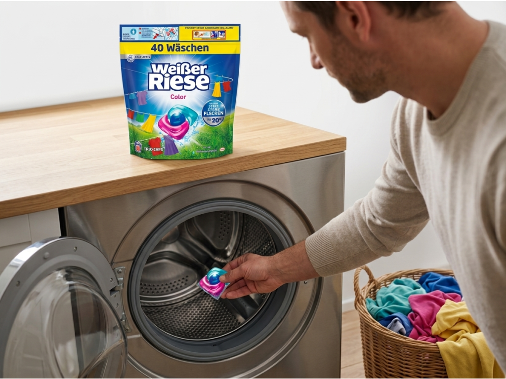 Správné vložení Weisser Riese Color kapsle do prázdného bubnu pračky