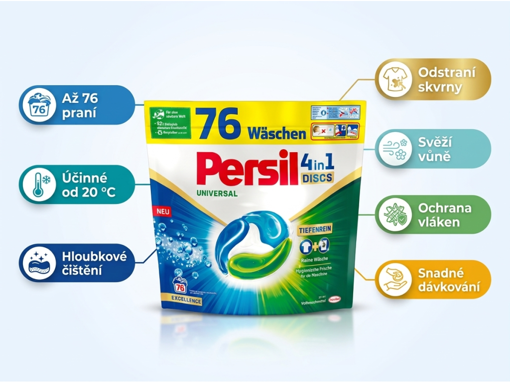 Persil Universal 4v1 prací kapsle 76 PD - přehled výhod