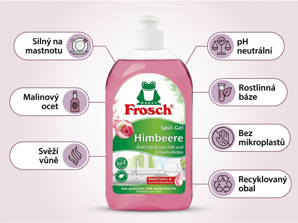 Frosch malinový gel na nádobí - hlavní výhody