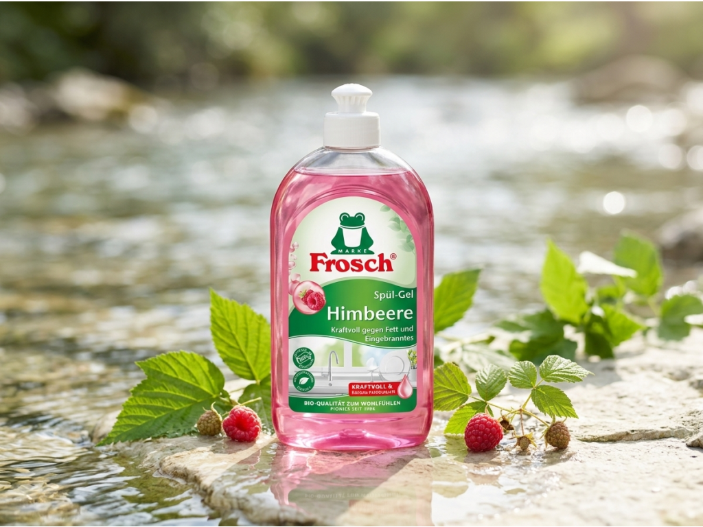 Frosch malinový gel na nádobí v přírodním prostředí