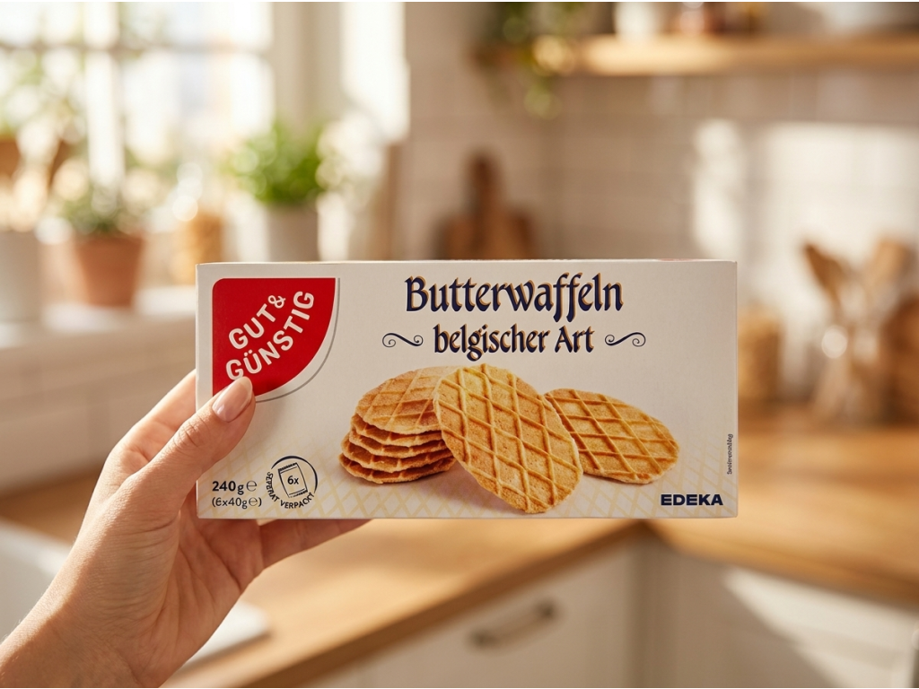 G&G Belgické máslové vafle držené v ruce