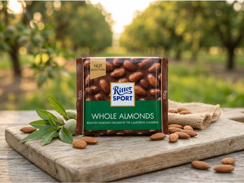Ritter Sport Nussklasse - přírodní kontext s mandlemi