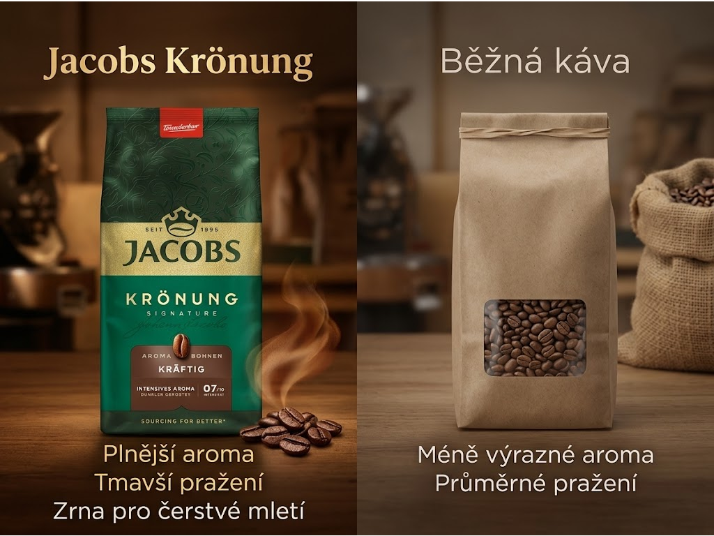 Jacobs Krönung zrnková káva - srovnání s běžnou kávou