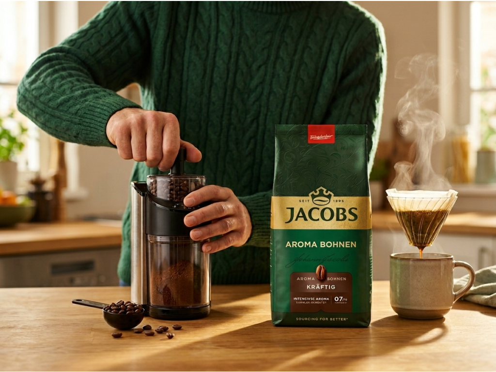 Příprava kávy Jacobs Krönung z celých zrn