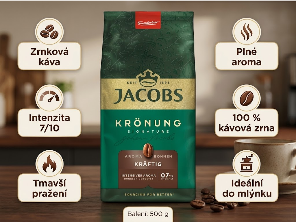 Jacobs Krönung zrnková káva - infografika benefitů