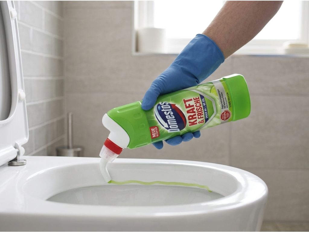 Správná aplikace Domestos WC gelu pod okraj mísy