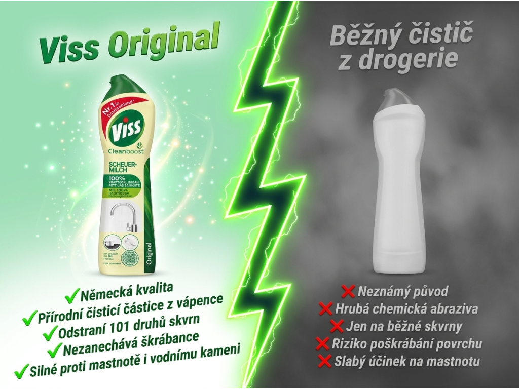 Srovnání Viss Original s běžným čističem z drogerie