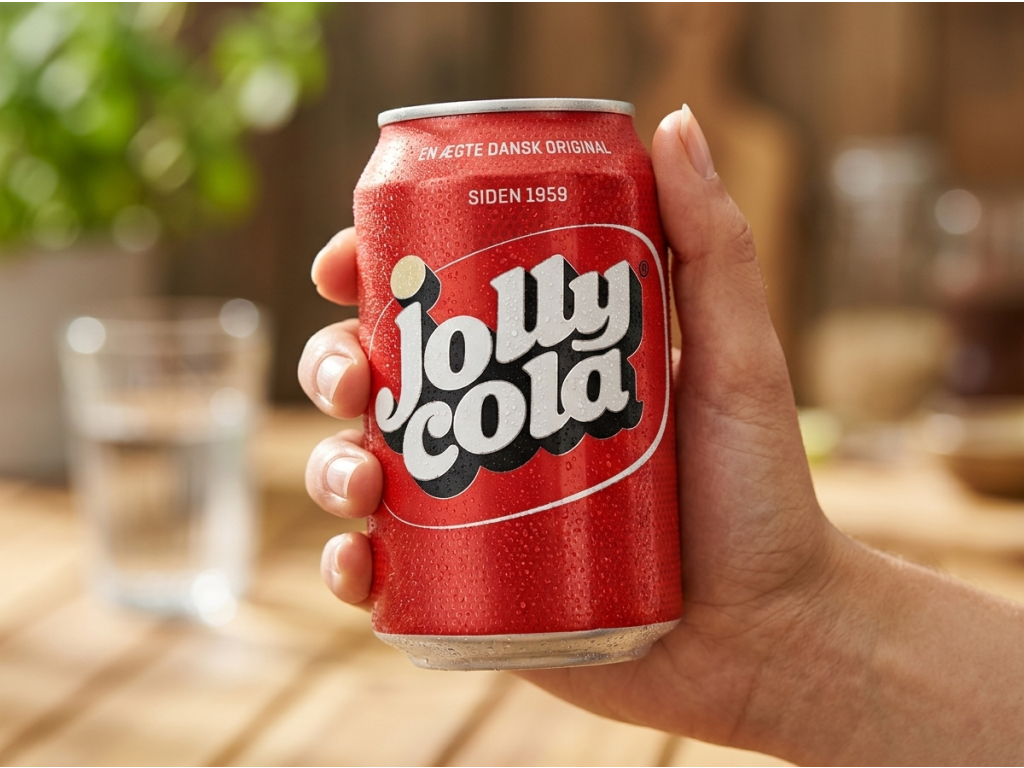 Ruka držící vychlazenou plechovku Jolly Cola