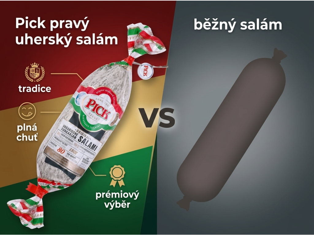 Srovnání Pick uherského salámu s běžným salámem
