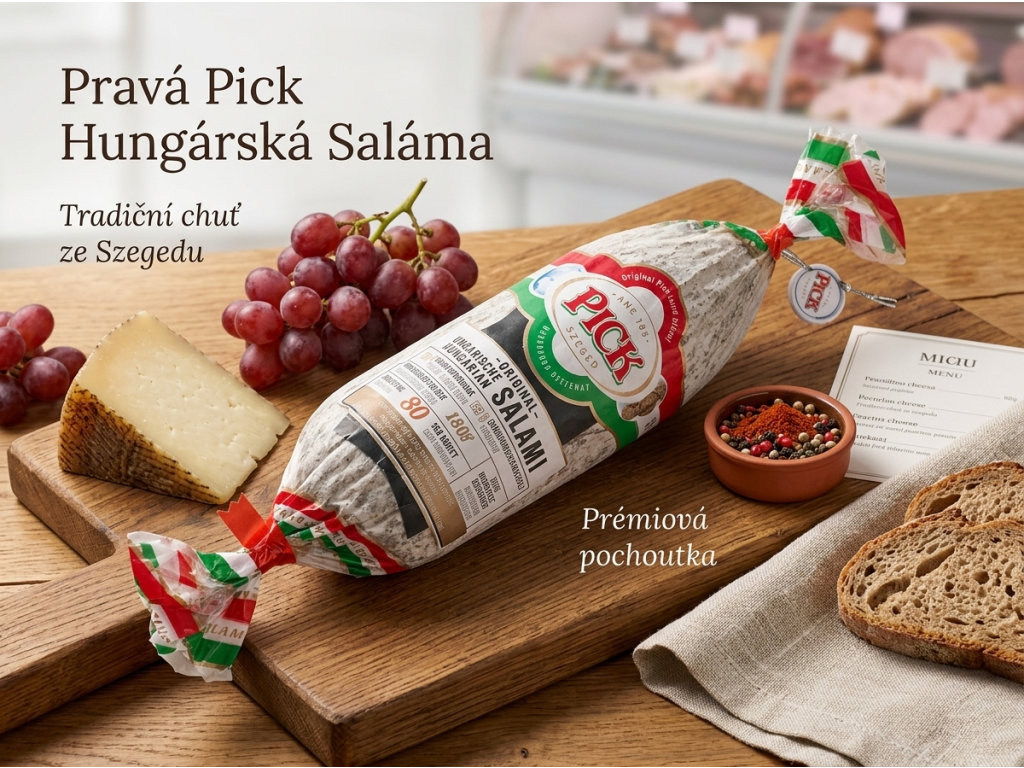 Pick pravý maďarský uherský salám na servírovacím prkénku