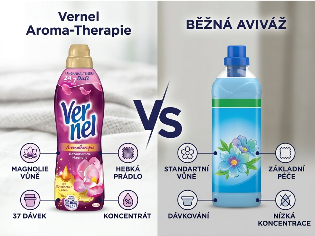 Srovnání Vernel Okouzlující magnolie s běžnou aviváží