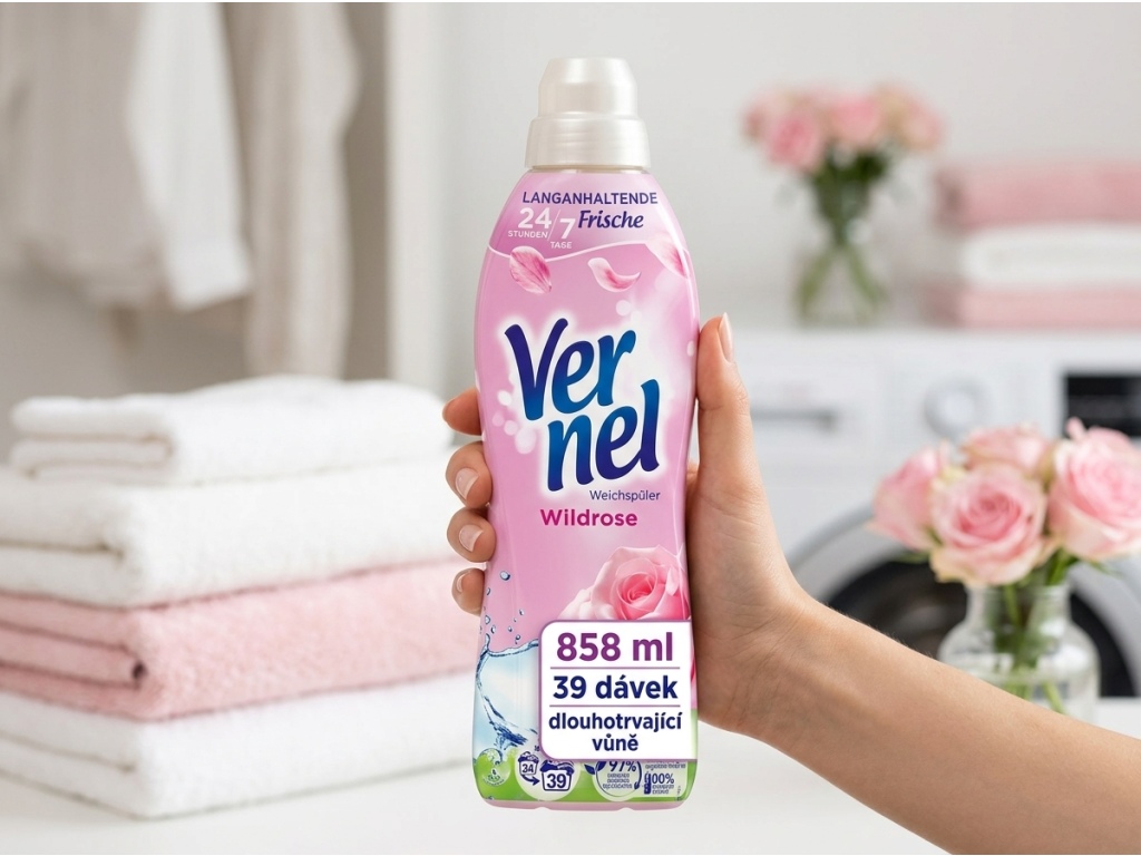 Lahev Vernel Divoké růže držená v ruce