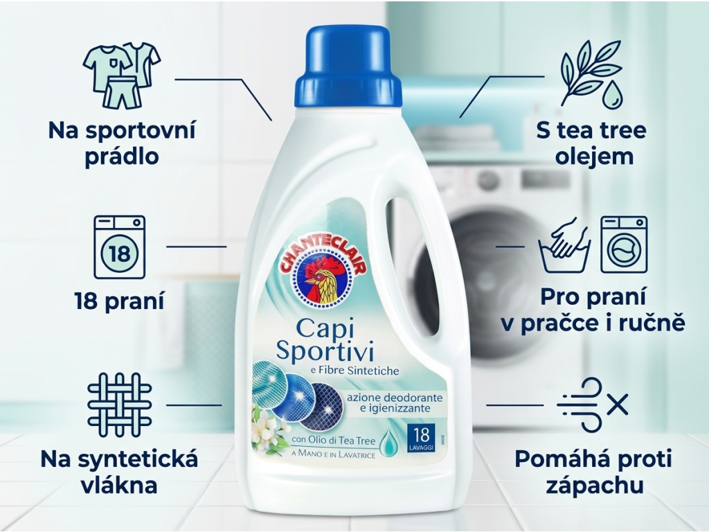 Chanteclair prací gel na sportovní prádlo 900 ml - hlavní výhody