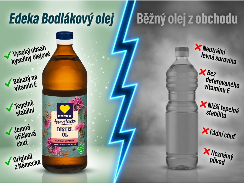Edeka Bodlákový olej 750 ml - srovnání s běžným olejem