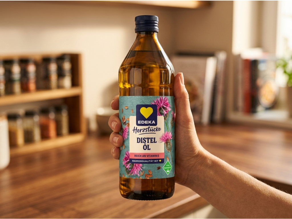 Edeka Bodlákový olej 750 ml v ruce