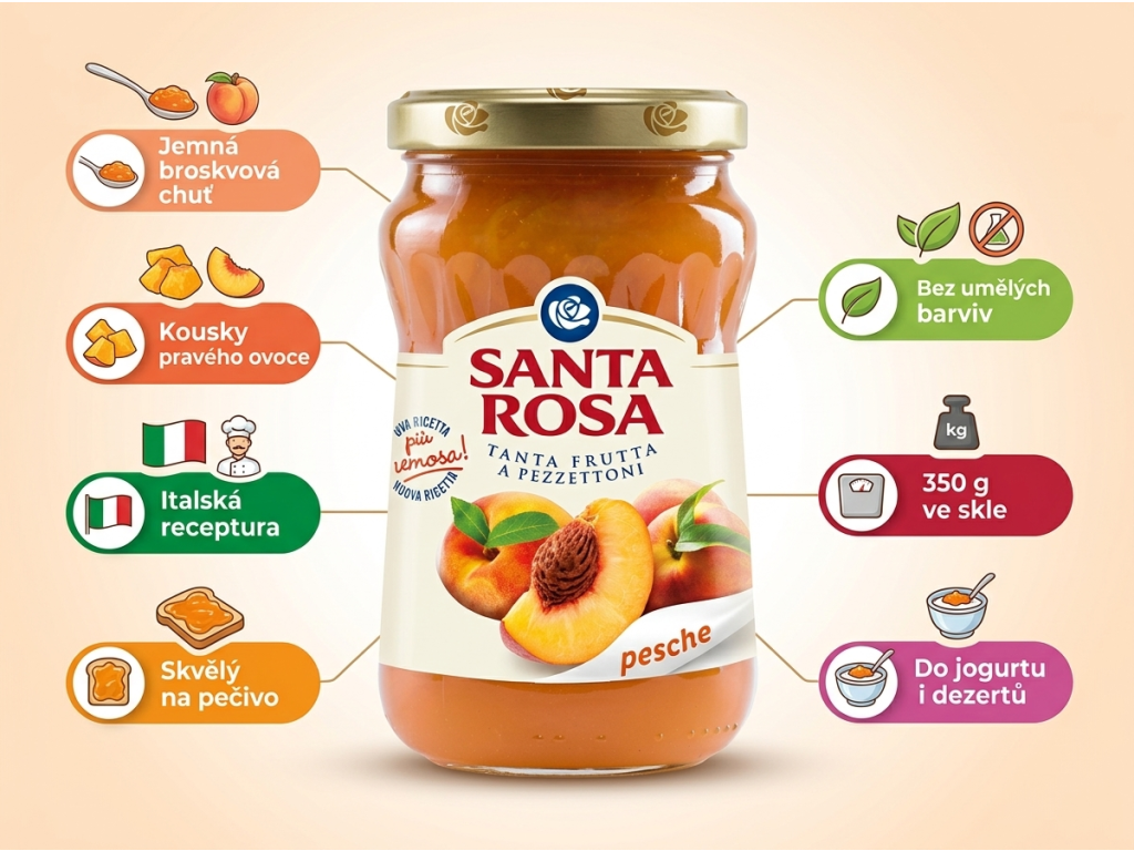 Santa Rosa Italský broskvový džem 350 g - přehled výhod