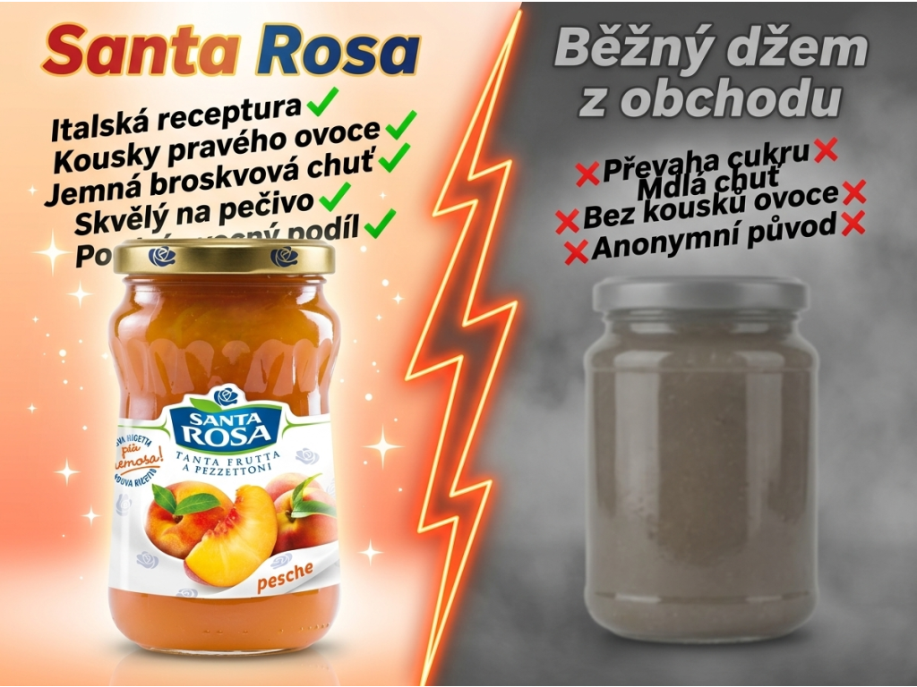 Santa Rosa Italský broskvový džem 350 g - srovnání s běžným džemem