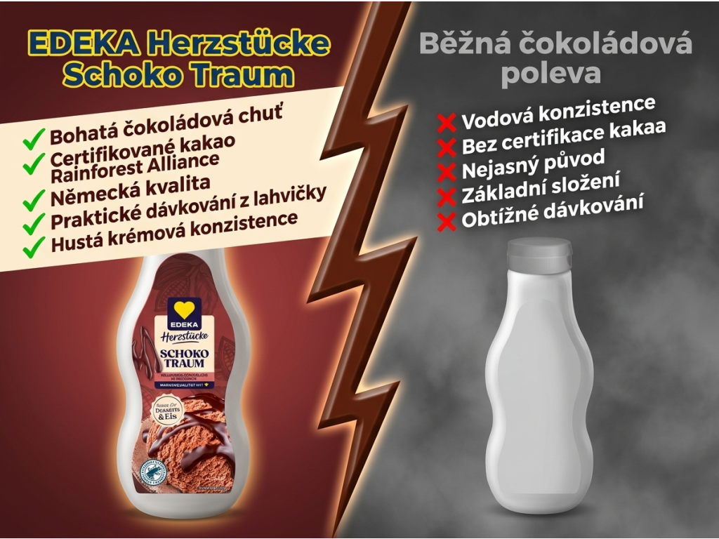 Edeka Čokoládová dezertní omáčka 250 ml - srovnání s běžnou polevou