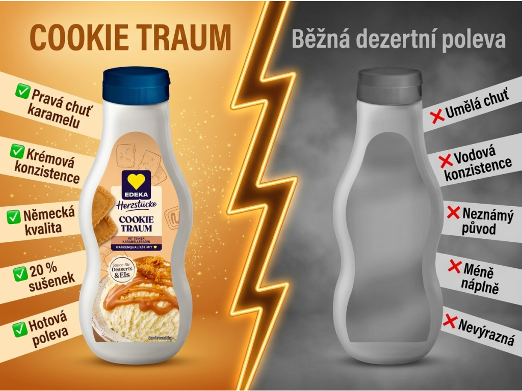 Srovnání Edeka Cookie Traum karamelové polevy s běžnou polevou