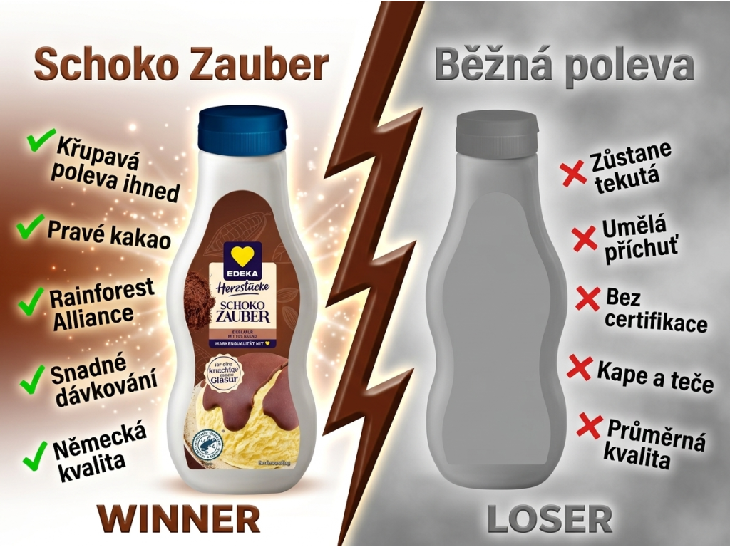 Edeka Čokoládová glazura na zmrzlinu - srovnání s běžnou polevou