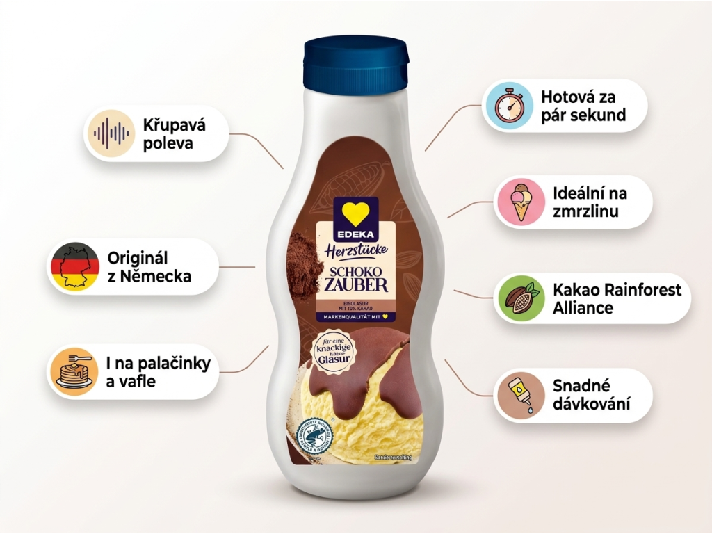 Edeka Čokoládová glazura na zmrzlinu - infografika benefitů