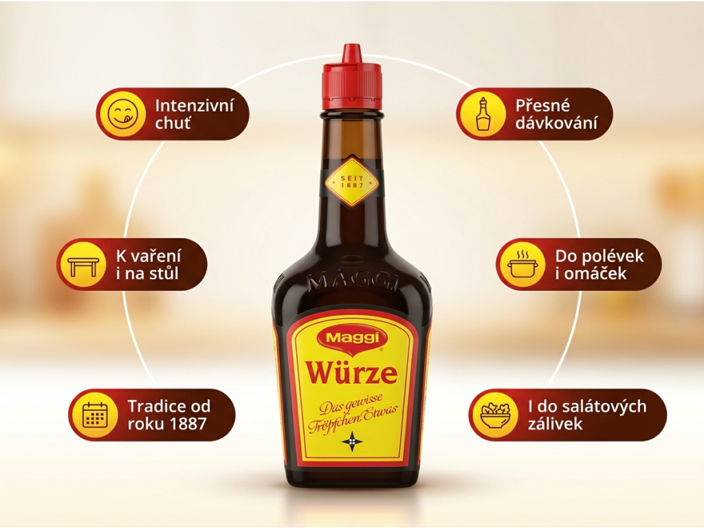 Maggi Würze tekuté koření - infografika s výhodami